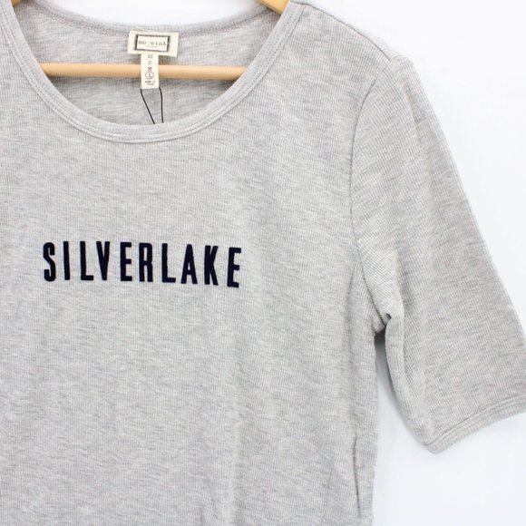 Mo:vint By Anthropologie Blouse Top Womens Gray Silverelake Short Sleeve L NWT - Picture 2 of 10